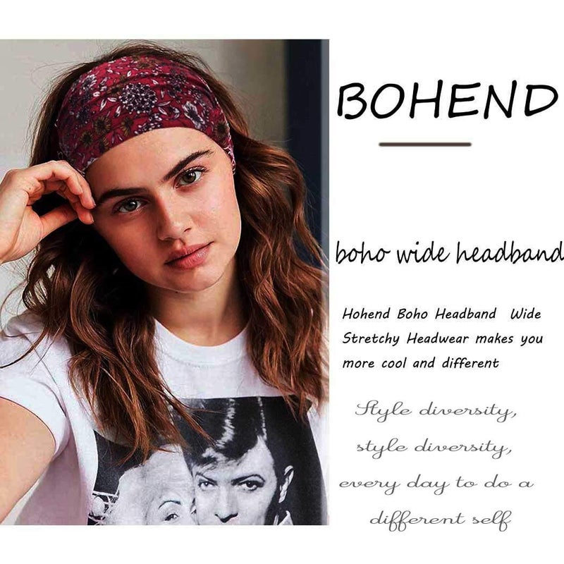 Bohend Wide Boho Headbands Women 8 PCS Stretchy Cotton Hairbands No Slip Bandeau Head Wrap (Boho, Uniform size) - Image 5